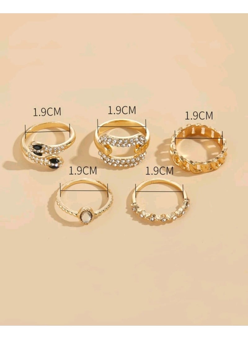 شي إن مجموعة من 5 قطع من خواتم زينة على شكل ثعبان مرصعة بأحجار الراين - Image 3